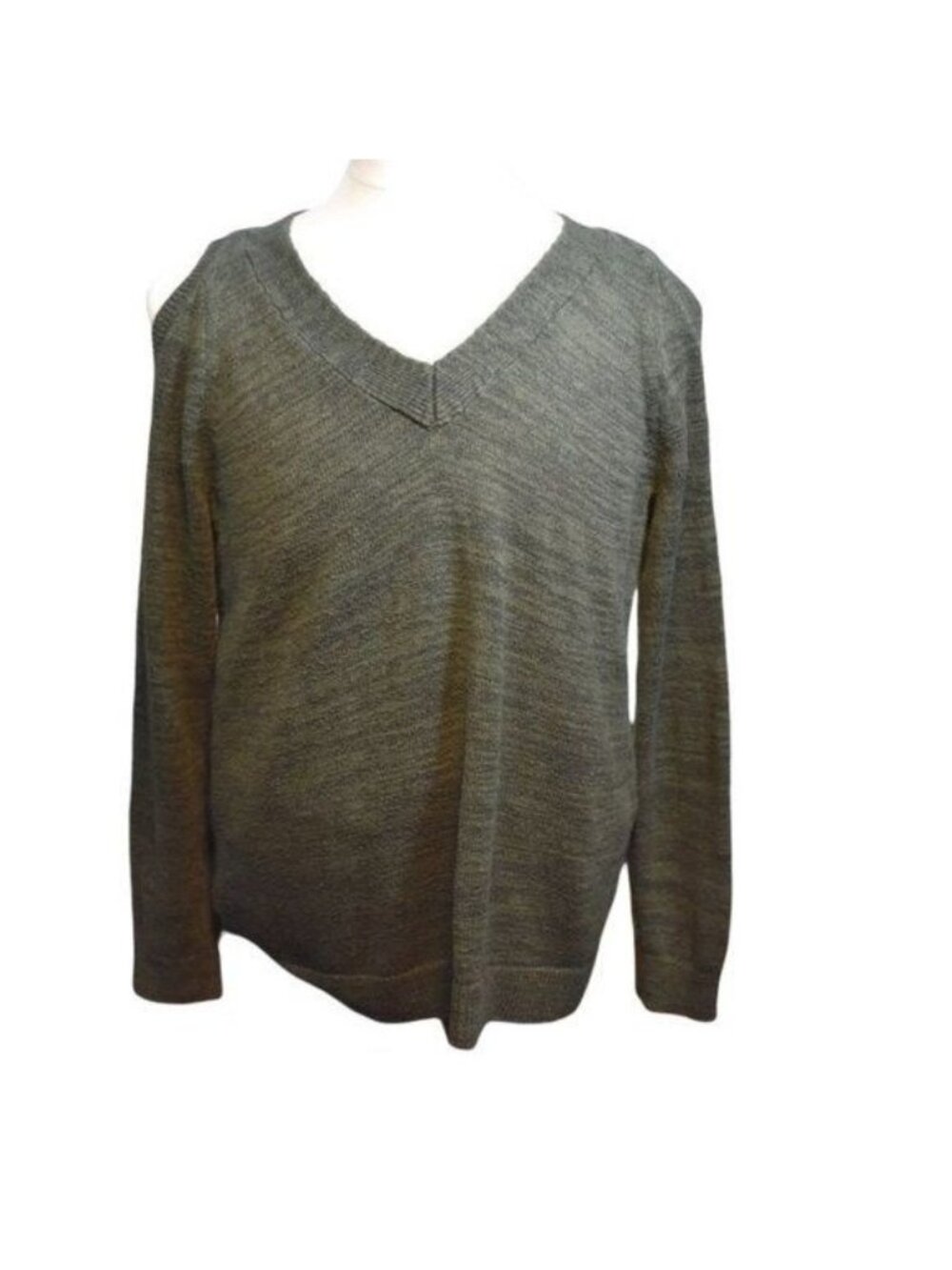 Women's Torrid Green Knit Cold Shoulder Braided Back Long Sleeve Sweater 1 (1X)